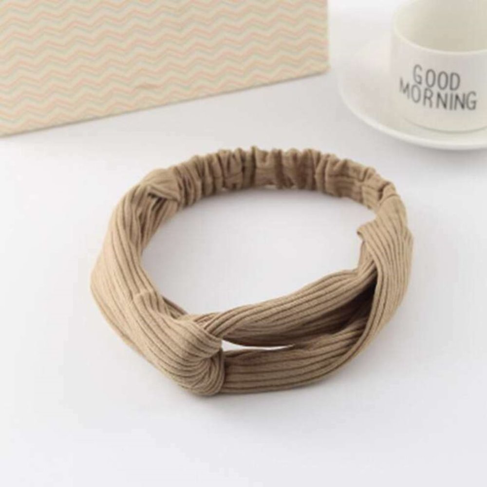 Khaki Cross Cotton Elastic Headband